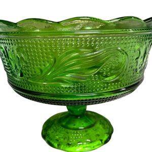 Vtg 1950s E.O. BRODY CO. M6000 -2701- Round  Compote- Green Glass Pedestal Bowl